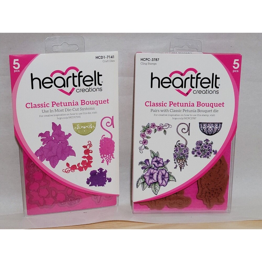Heartfelt Creations Classic Petunia Bouquet Craft Dies Cling Stamps Scrapbook
